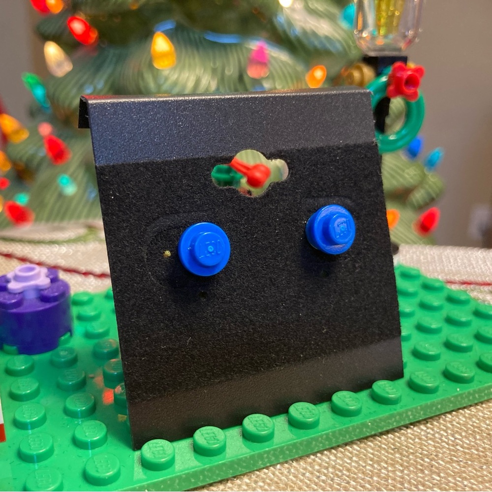 Blue Lego Stud Earrings (Round)
